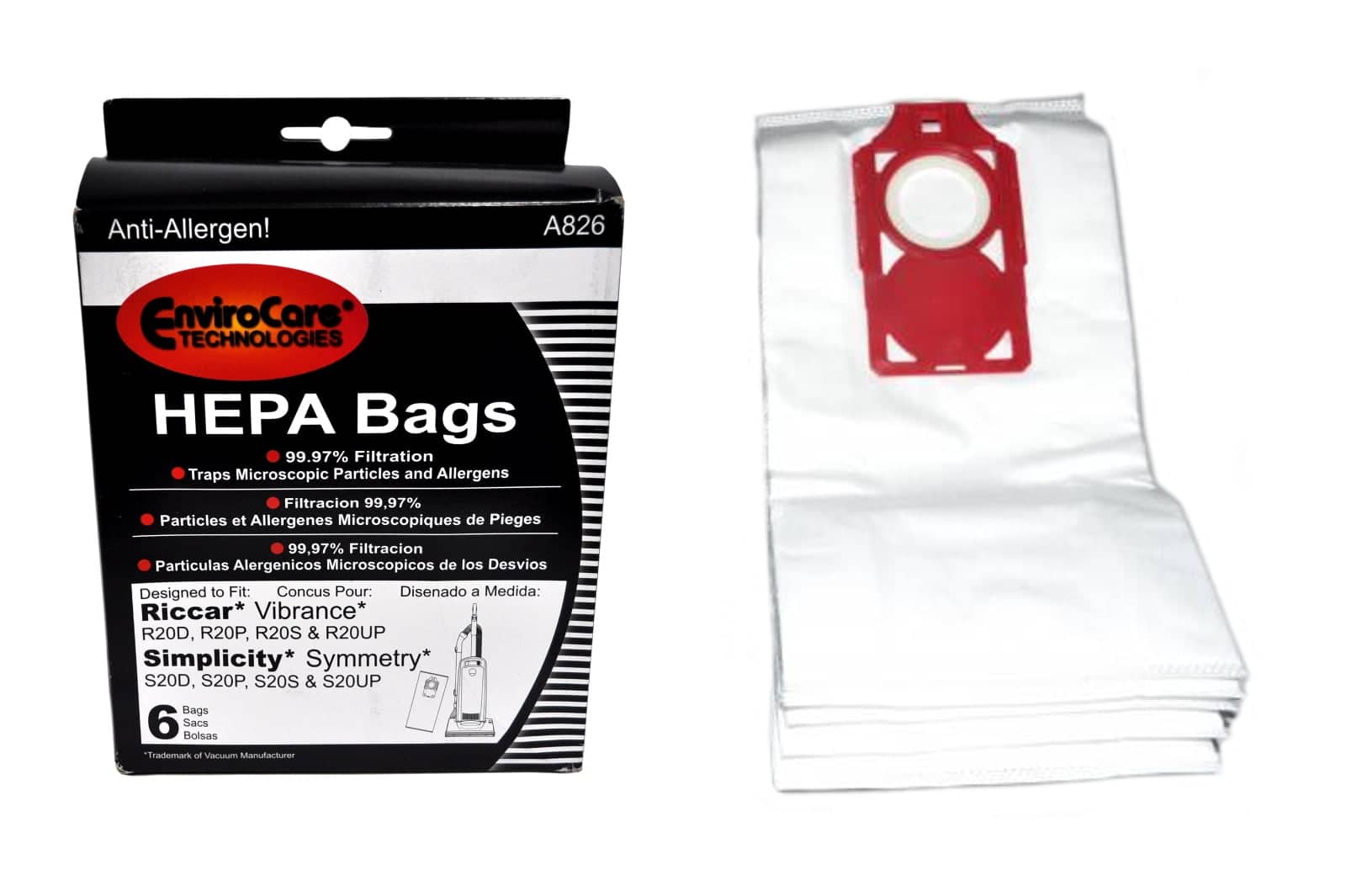 6 Pack EnviroCare Replacement HEPA Vacuum Cleaner Bag Designed to Fit Vibrance and Simplicity Symmetry Uprights
