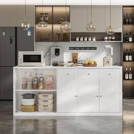 FUFU & GAGA - Multi-Functional Kitchen Storage Cabinet with Glass Doors, Buffet Sideboard and Island Table for Dining Room - White
