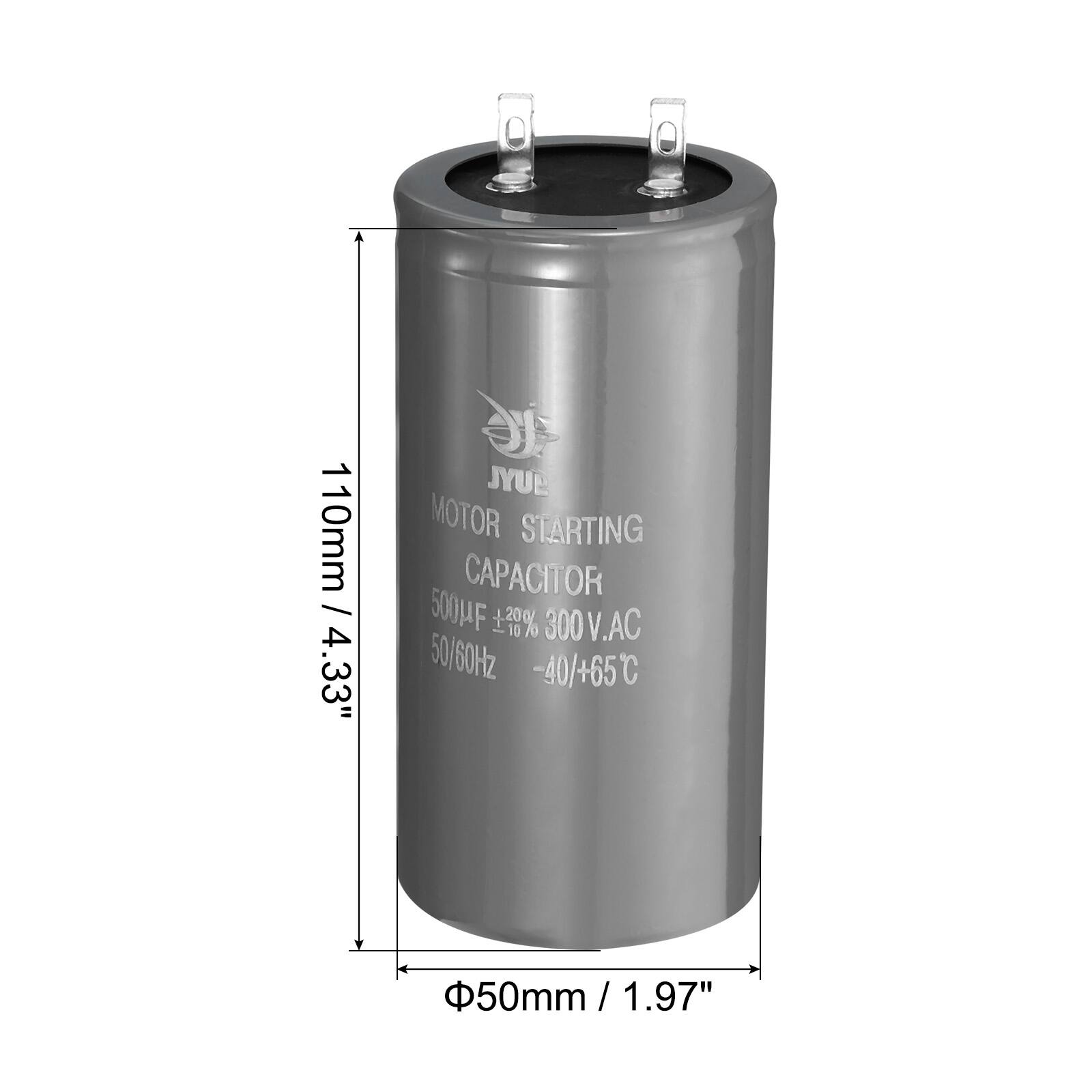 110mm / 4.33"  
JYUE MOTOR STARTING CAPACITOR 500µF ±20% 300V.AC 50/60Hz -40/+65°C  
50mm / 1.97"