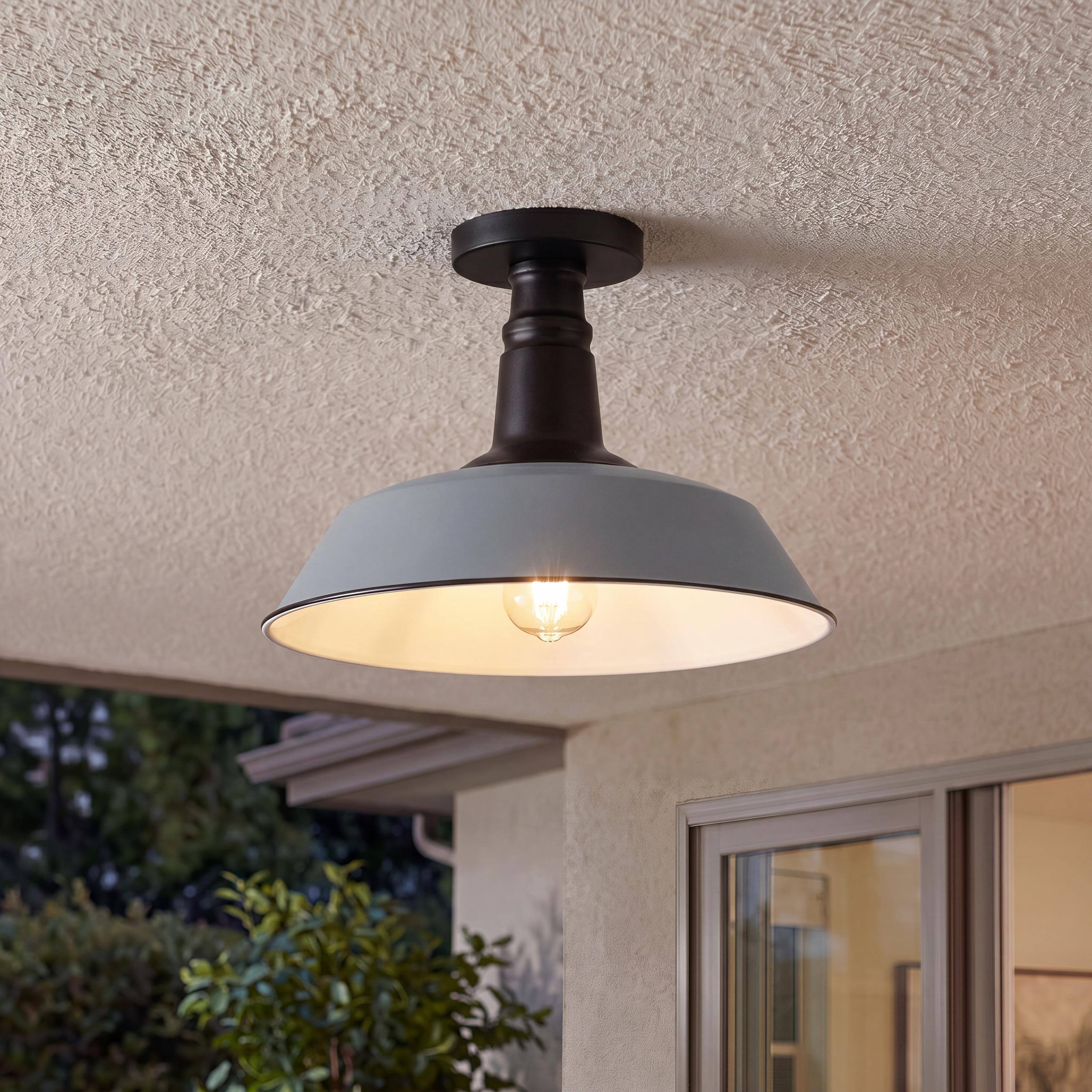 Alt View 1. Jonathan Y - Camila 14" 1-Light Classic Industrial Indoor/Outdoor Iron LED Semi Flush Mount, Matte Silver Blue - Matte Silver Blue/Black.