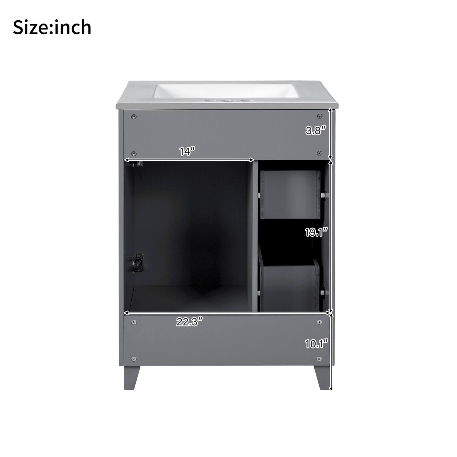 Size: inch  
3.8"  
14"  
19.1"  
22.3"  
10.1"