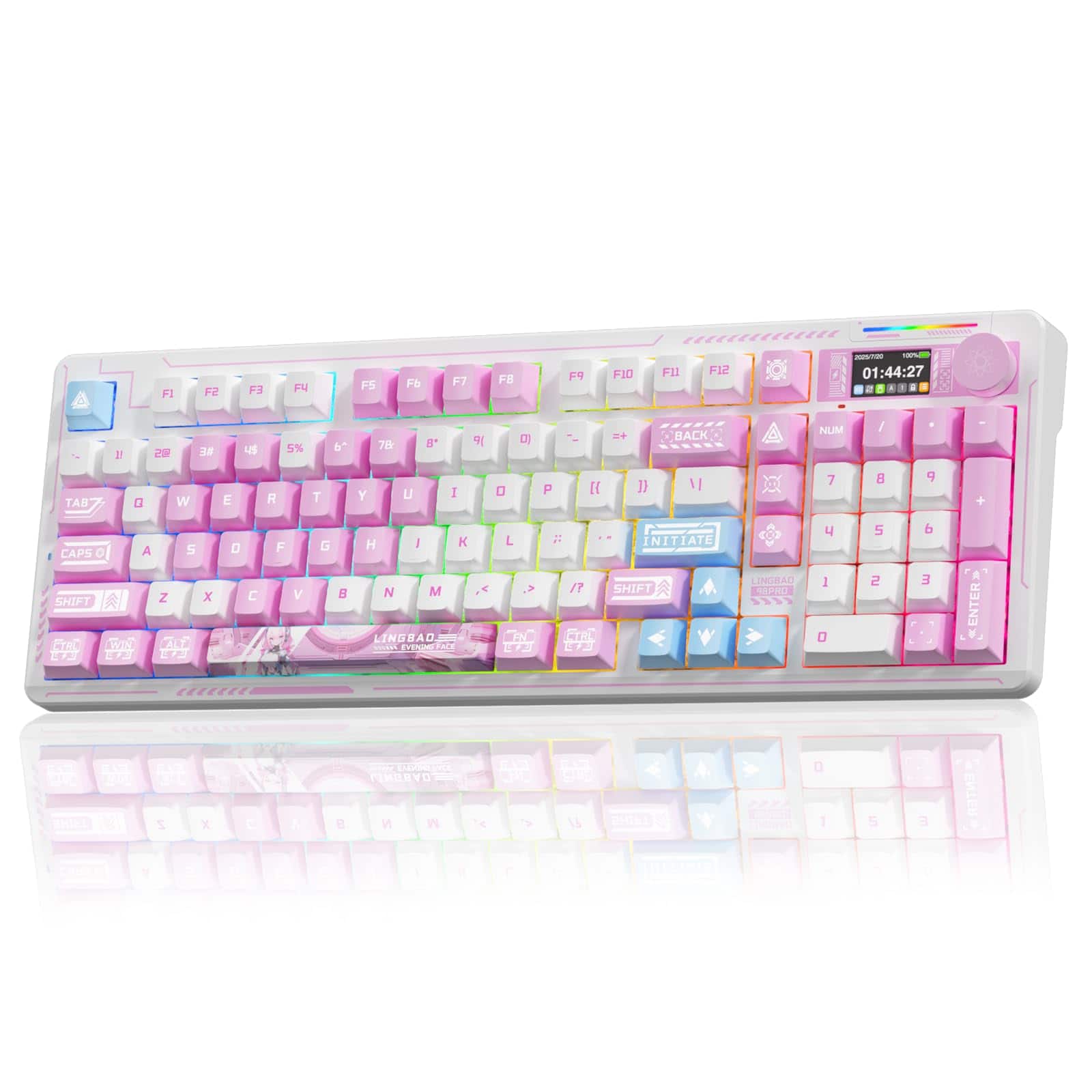 METALTON - Lingbao K98 Pro 96 With Screen Knob Creamy Tri mode Bt5 0 2 4ghz c Gasket Mount Gamer Keyboards For Pc - K98Pro | 10000mAh | Anime Pink