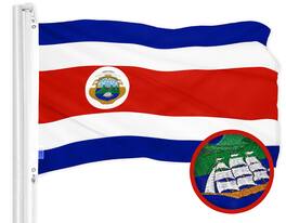 G128 - Costa Rica Flag, 3 x 5 ft Embroidered Polyester with Brass Grommets - Assorted Colors