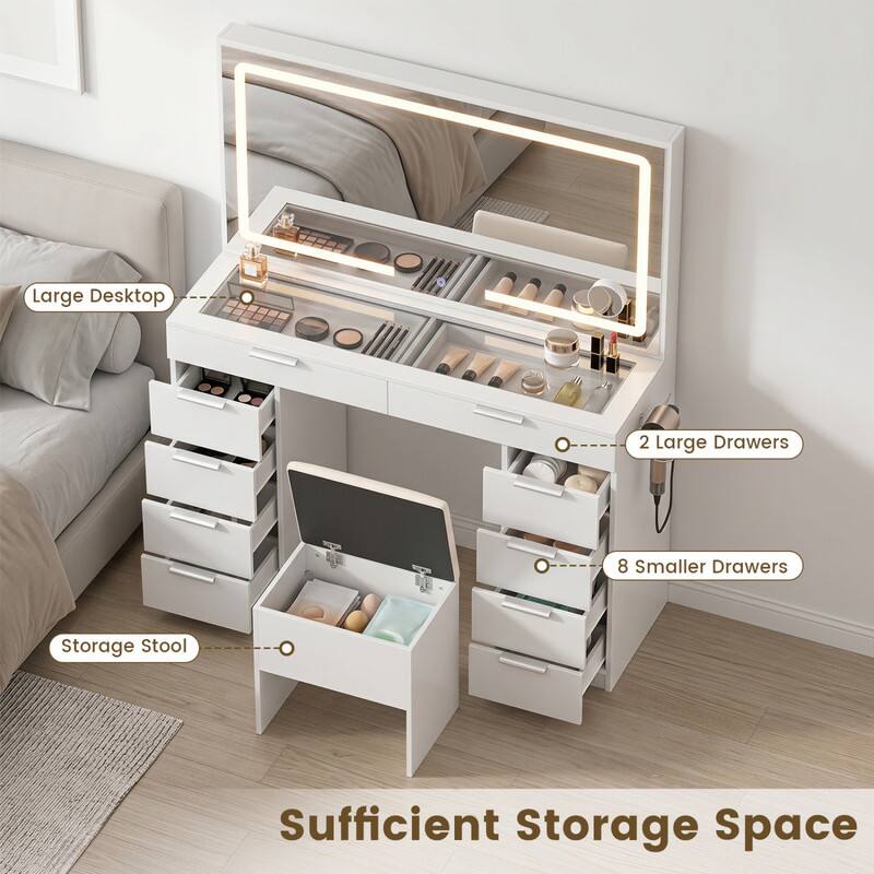 Large Desktop  
2 Large Drawers  
8 Smaller Drawers  
Storage Stool  
Sufficient Storage Space