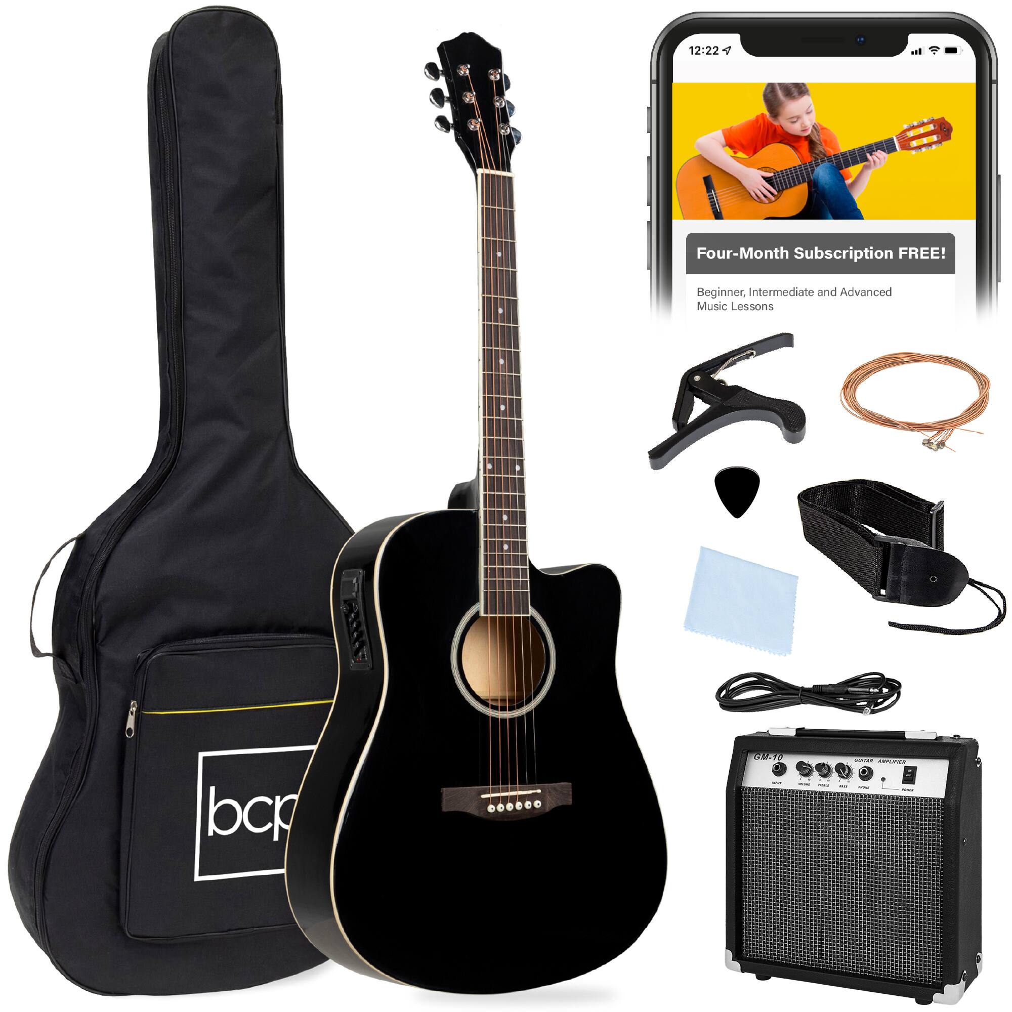 Best Choice Products - Beginner Acoustic Electric Guitar Starter Set 41in w/ Wood Cutaway Design, Gig Bag - Black