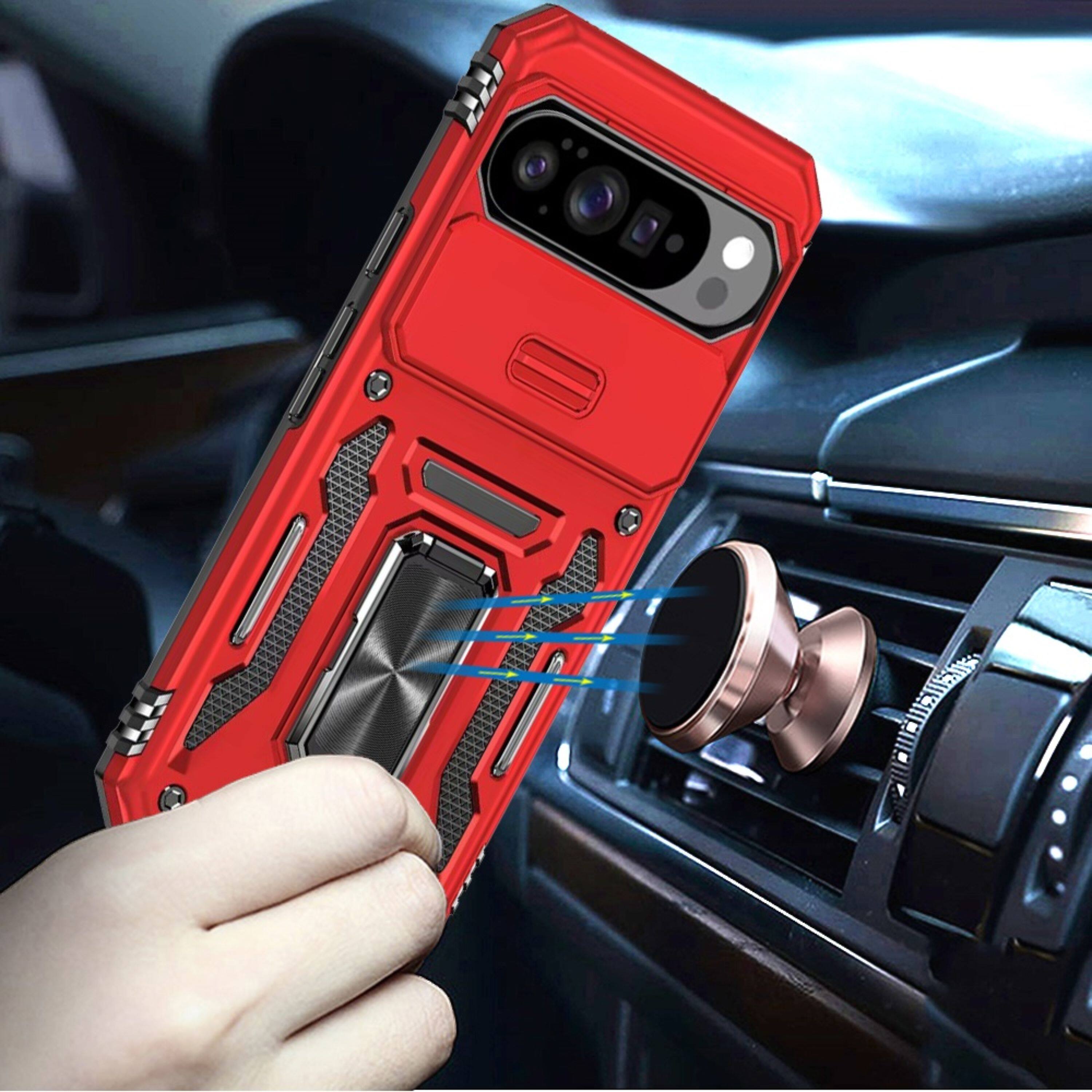 Angle. Kitcheniva - Sliding Lens with Metal Stand Plus Tempered Glass For Google Pixel 10/10 Pro Red - Red.