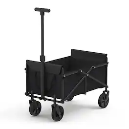 Oumilen - Black Collapsible Folding Wagon Cart, 110L Heavy-Duty Utility Wagon with Adjustable Handle & Removable Wheels 100kg