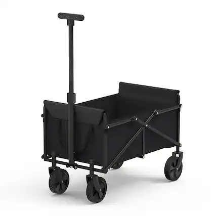 Front. Oumilen - Black Collapsible Folding Wagon Cart, 110L Heavy-Duty Utility Wagon with Adjustable Handle & Removable Wheels 100kg.