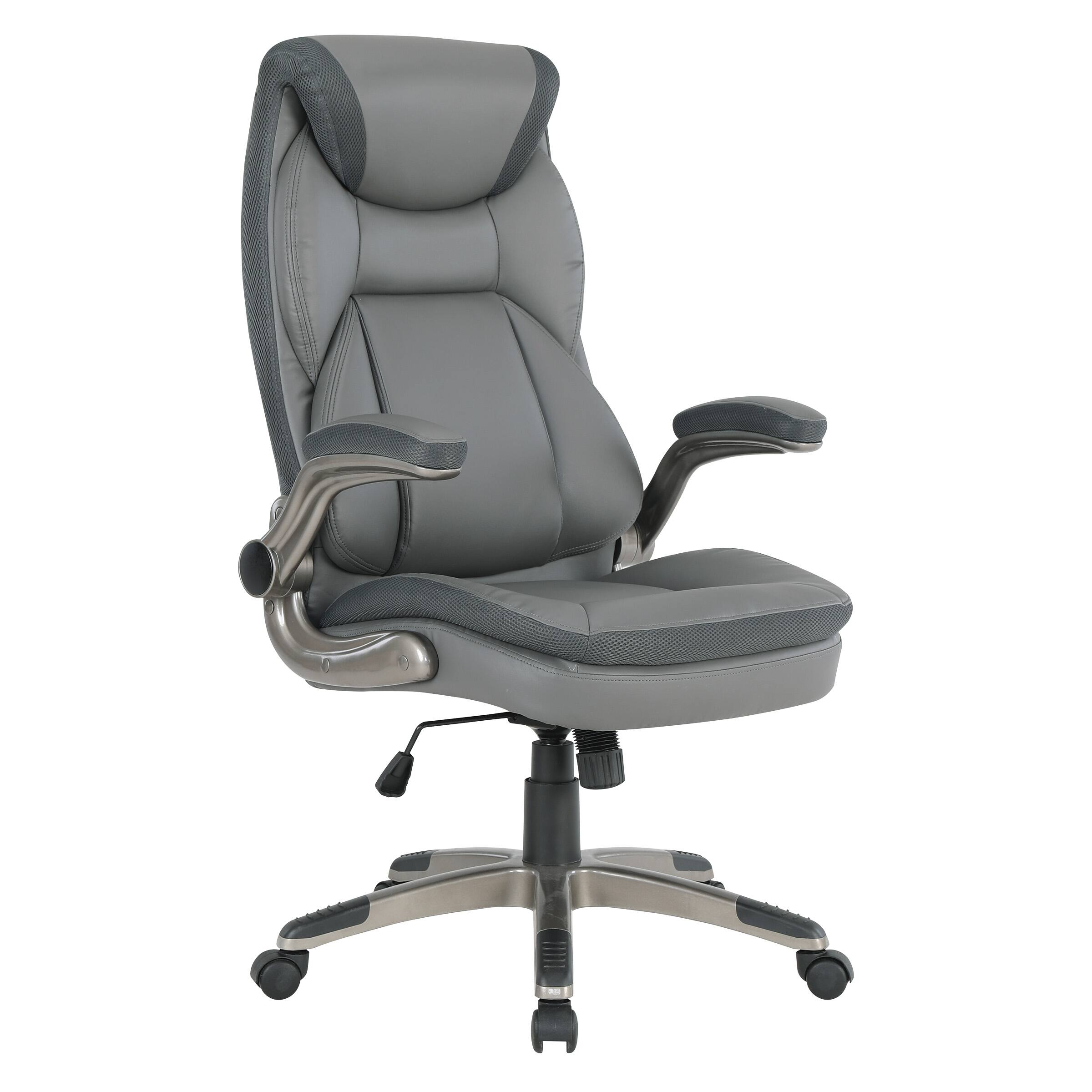 Angle. Office Star Products - Exec Bonded Lthr Office Chair - Charcoal / Titanium.