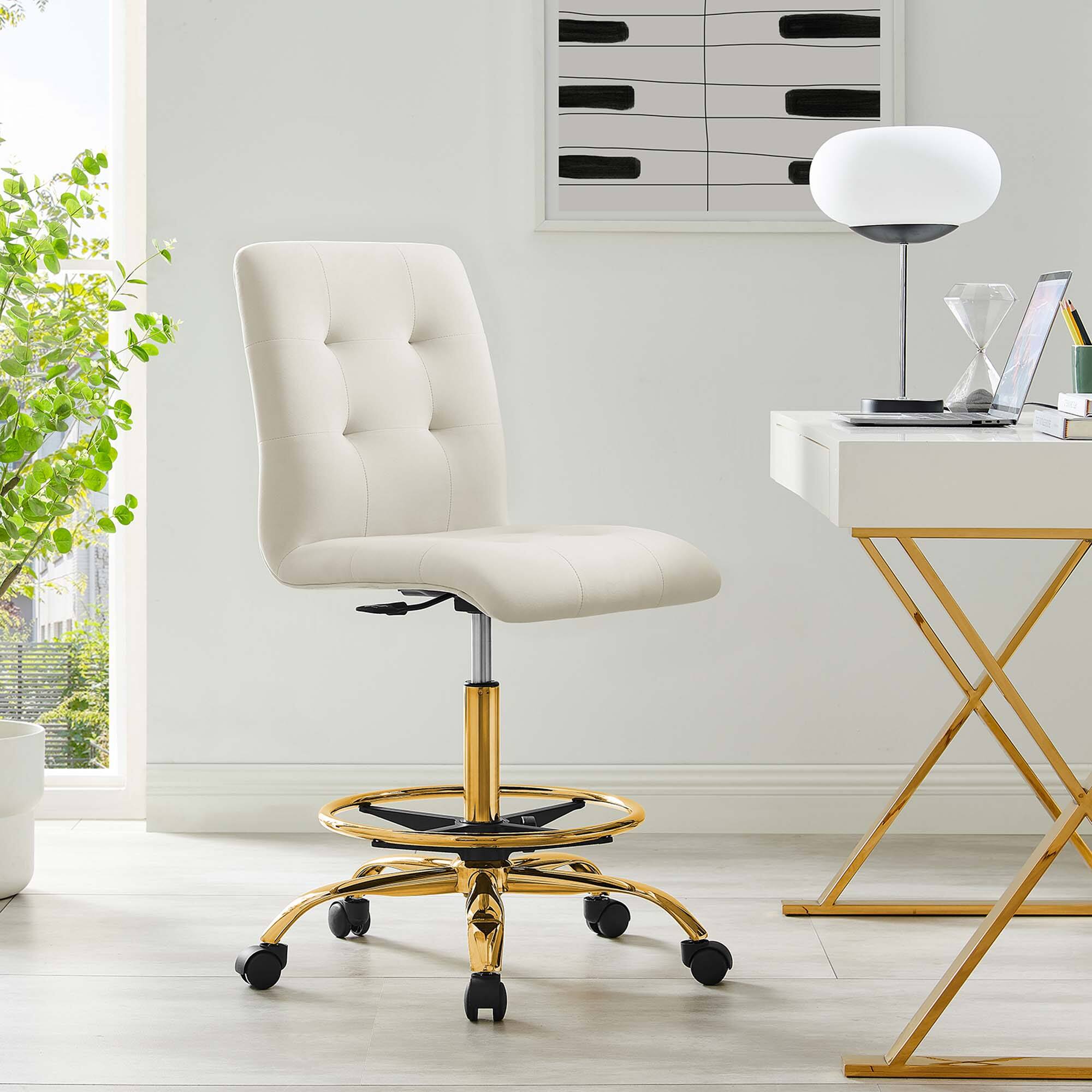 Alt View 4. Modway - Prim Armless Performance Velvet Drafting Chair by Modway - White.