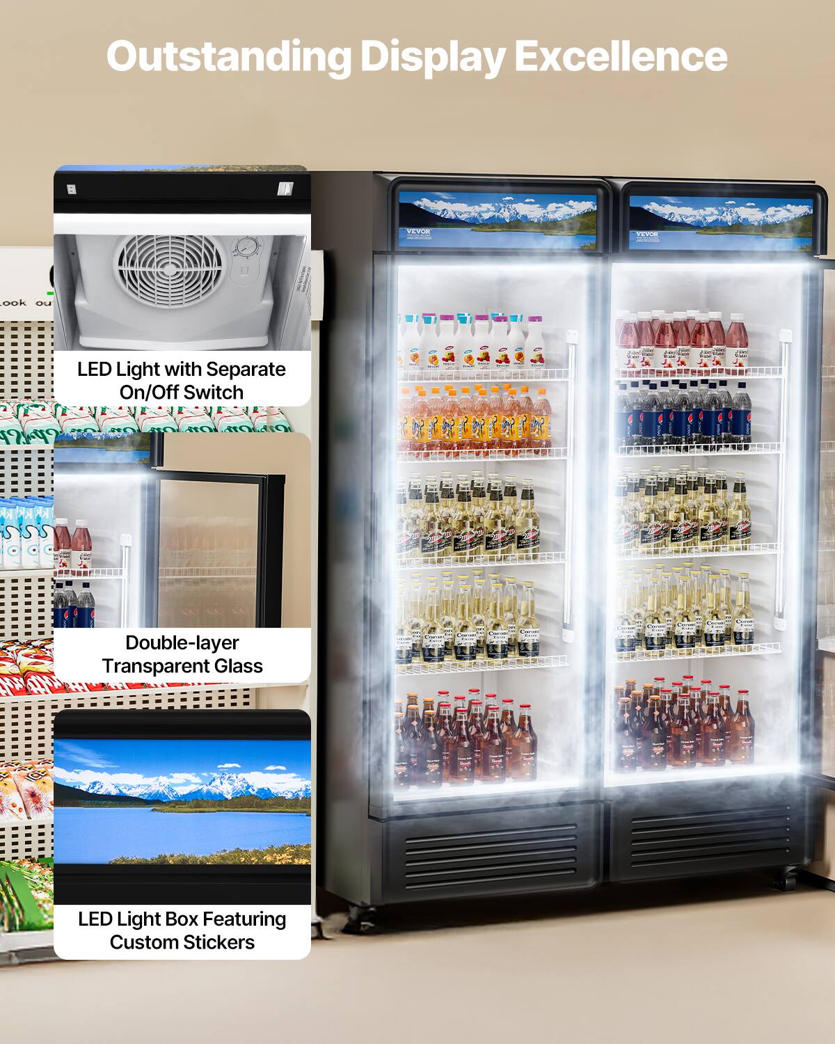 Outstanding Display Excellence | LED Light with Separate On/Off Switch | Double-layer Transparent Glass | LED Light Box Featuring Custom Stickers