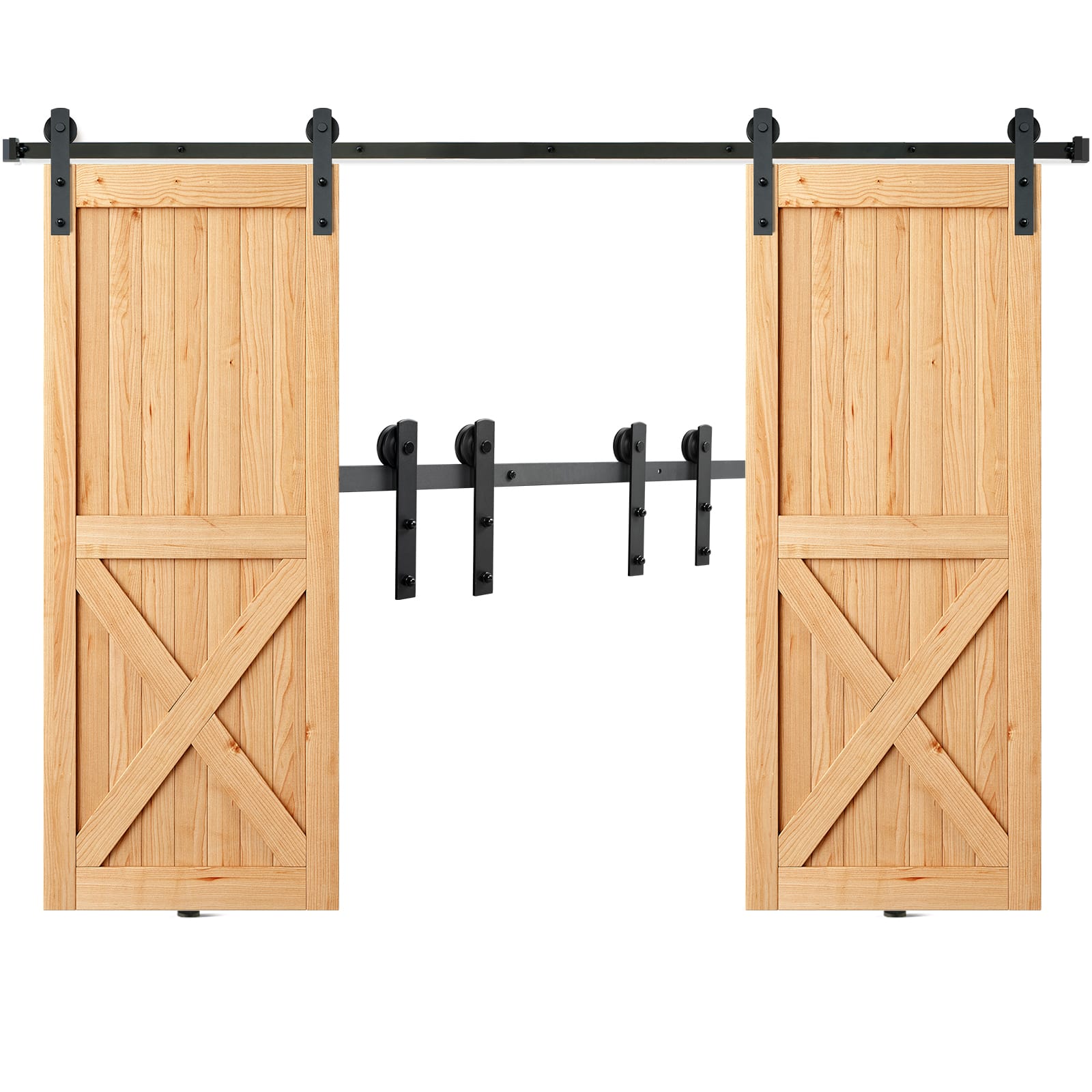 VEVOR - 8FT Sliding Barn Door Hardware Kit, 330LBS Heavy Duty Barn Door Track Kit for Double Doors, Fit 3.7-4.3FT Total Wide - Black