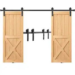 VEVOR - 8FT Sliding Barn Door Hardware Kit, 330LBS Heavy Duty Barn Door Track Kit for Double Doors, Fit 3.7-4.3FT Total Wide - Black