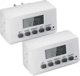BN-LINK - Digital 24-Hour Indoor Timer Outlet, Mini 2-Prong Plug-in Light Timer with 2 On/Off Programs, 2-Pack, 15A/1875W - White