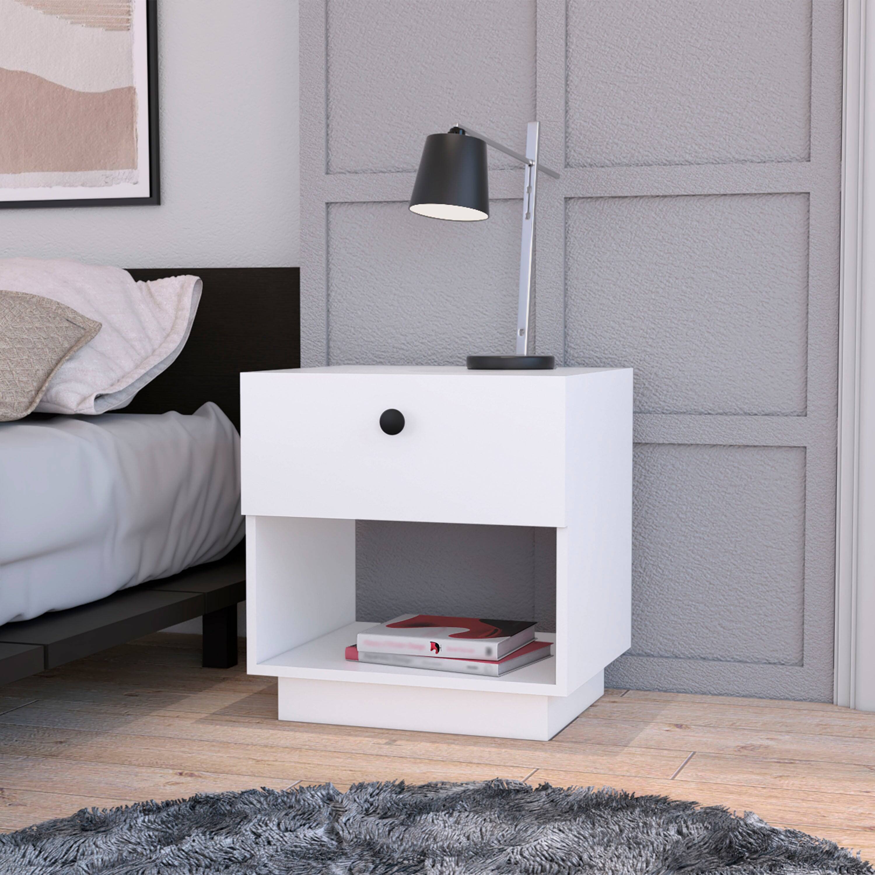 Front. TinyHomie - Sumter 1 Drawer Nightstand Storage Shelf - White.