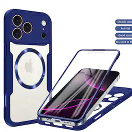 Dteck - Rugged Hybrid Magnetic Case for iPhone 17 Pro with Screen Protector Cover - Blue