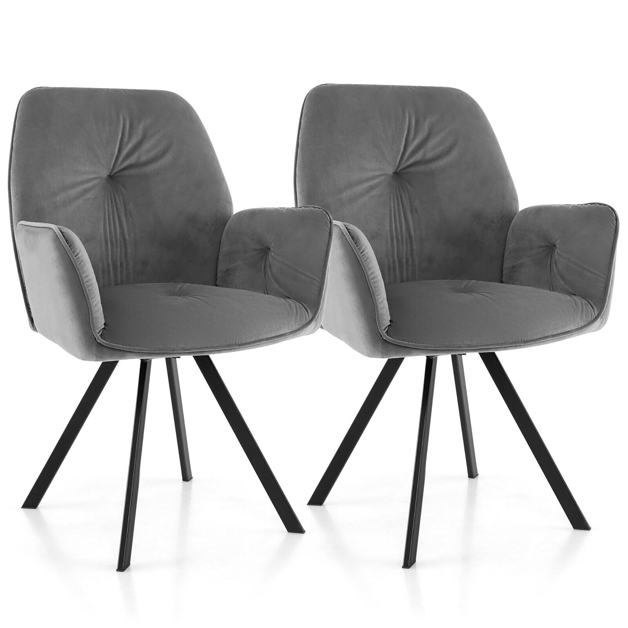 Front. Gymax - Gymax Set of 2 Velvet Accent Chairs Swivel Dining Armchairs w/ Back & Metal Legs Gray - Gray.