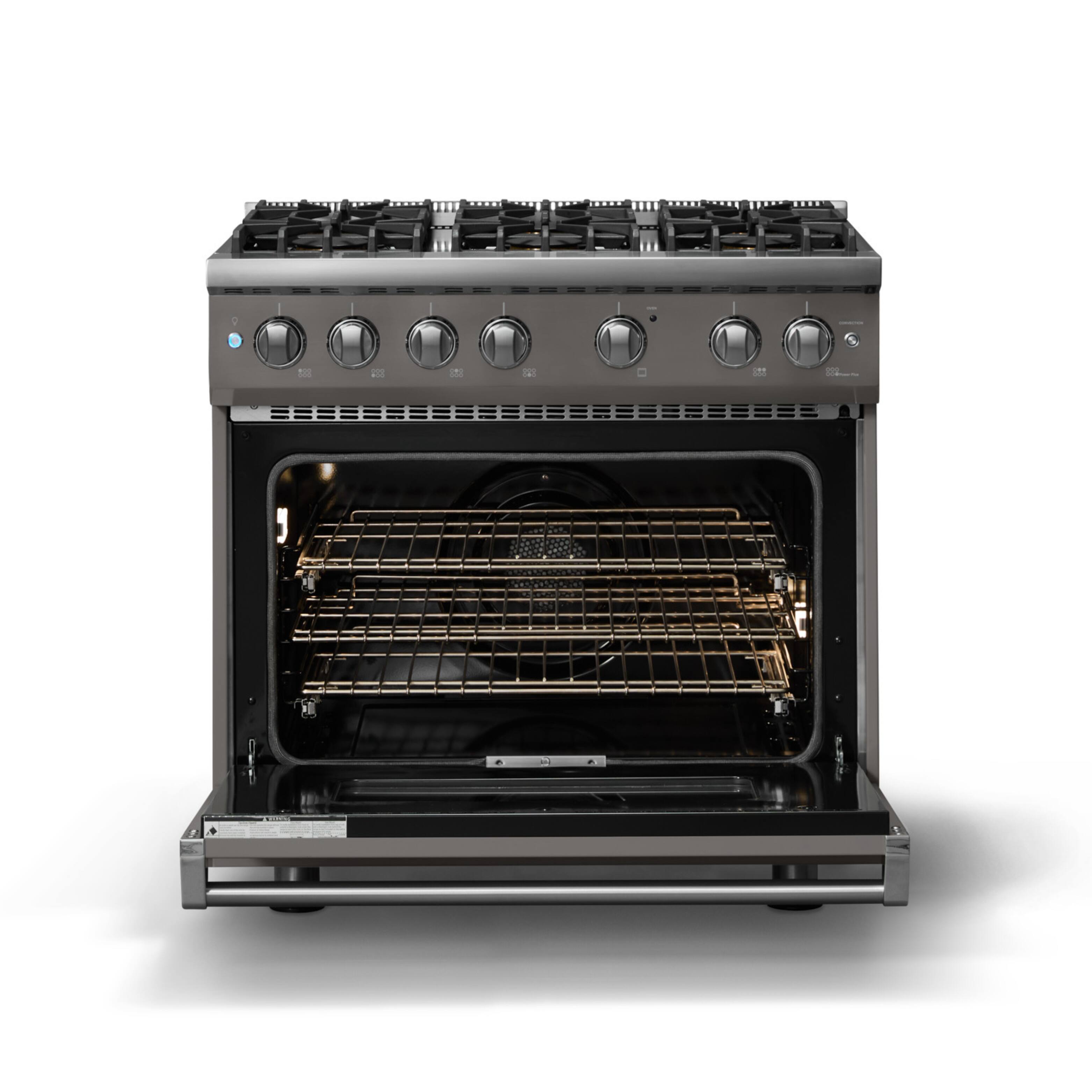 Alt View 2. Viking - 36"W. 5.1 Cu. Ft. Freestanding Manual Clean Sealed 6 Burner Gas Convection Range - Damascus Gray - Damascus Gray.