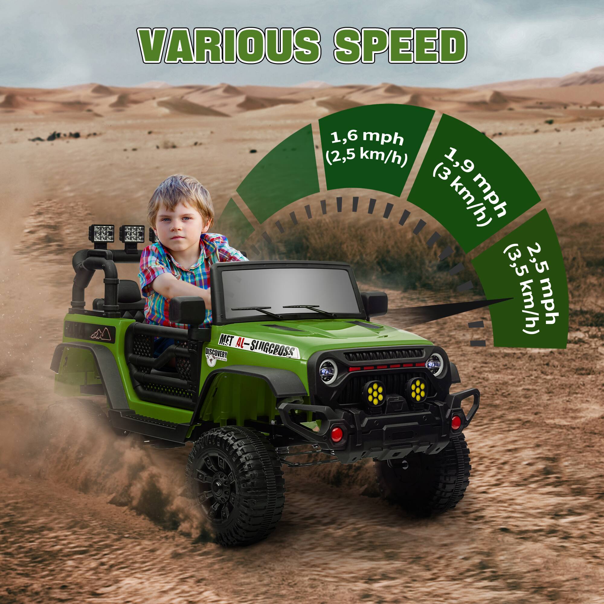 VARIOUS SPEED

1.6 mph (2.5 km/h)

1.9 mph (3 km/h)

2.5 mph (3.5 km/h)

MET AL-SINGBOSS

DISCOVERY