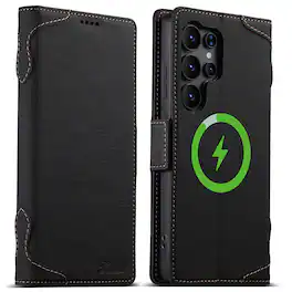 Dteck - for Samsung Galaxy S26 Ultra Case Wallet with Card Holder, Matte PU Leather Flip Phone Cover, MagSafe-Compatible - Black