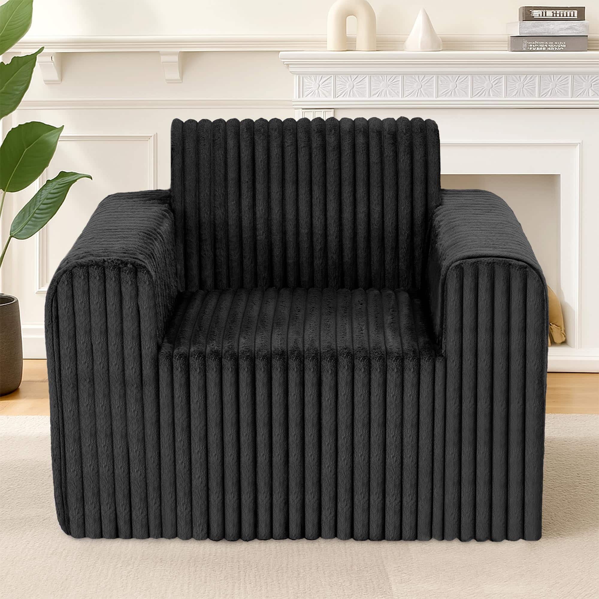 PO3TICJUNKI3 - Giant Bean Bag Chair For Adults Non slip Floor Sofa With High Backrest Wider Armrest Upgrade Whole Sponge C - Black Plush