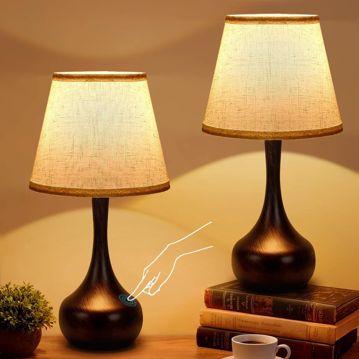 The Best Inks - Black white Table Lamp Lamp Touch Dimmable Smart Fabric Bedroom Lamps Nightstand with Shade Living Desk - Black & Gold set of 2