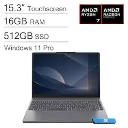 Lenovo - Upgraded - IdeaPad Slim 3 15.3" FHD+ Touchscreen Laptop - AMD Ryzen 7 170 2025 - 16GB Memory - 512GB SSD - Win 11Pro - Arctic Grey