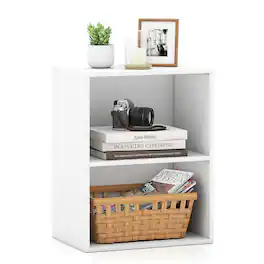 Gymax - 2-Cube Bookcase w/ 5-Position Adjustable Shelf Anti-Toppling Kits for Study - White