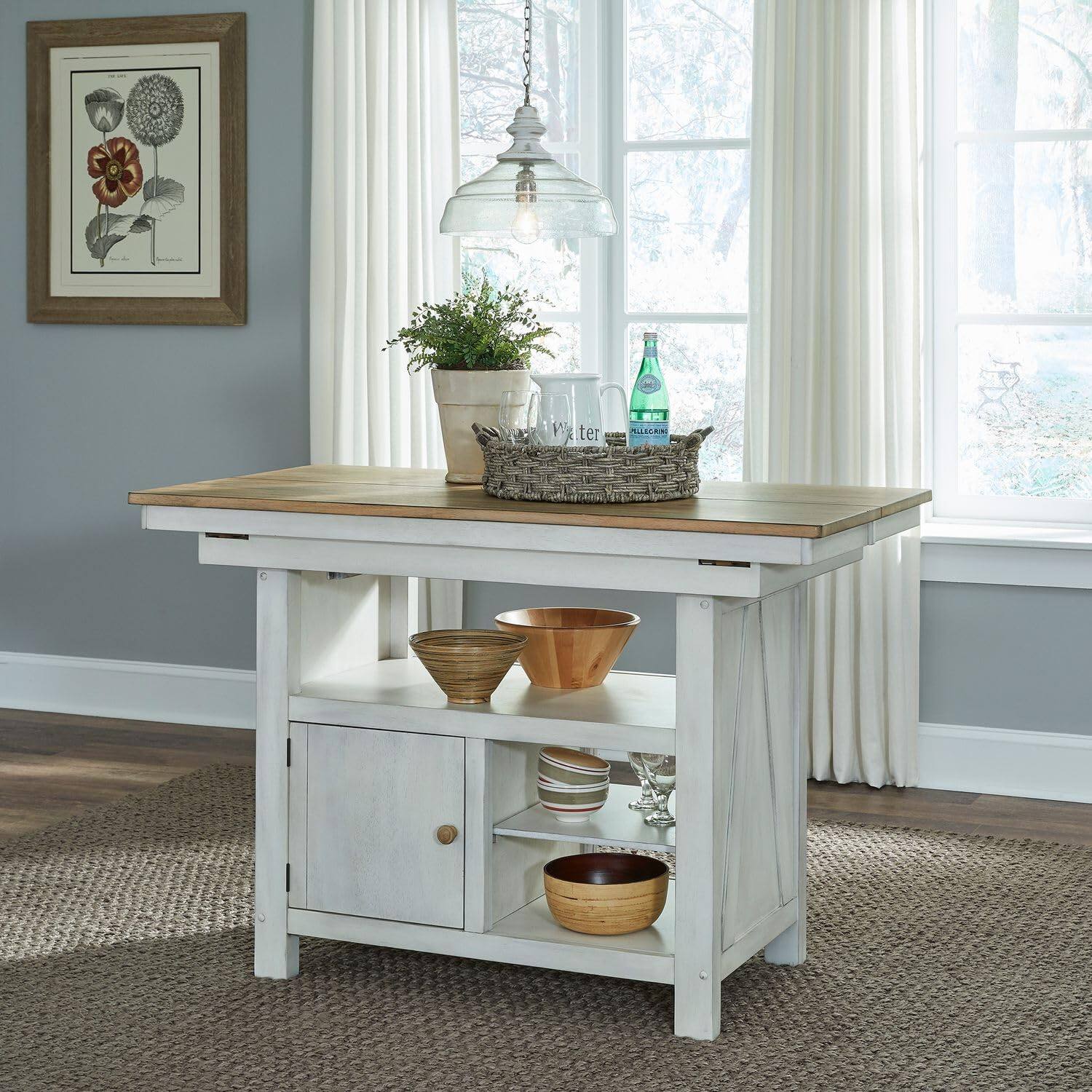 Back. Liberty Furniture Industries - Lindsey Farm Kitchen Island in Rubberwood Solids & Veneers w/ MDF - Weathered White & Sandstone.
