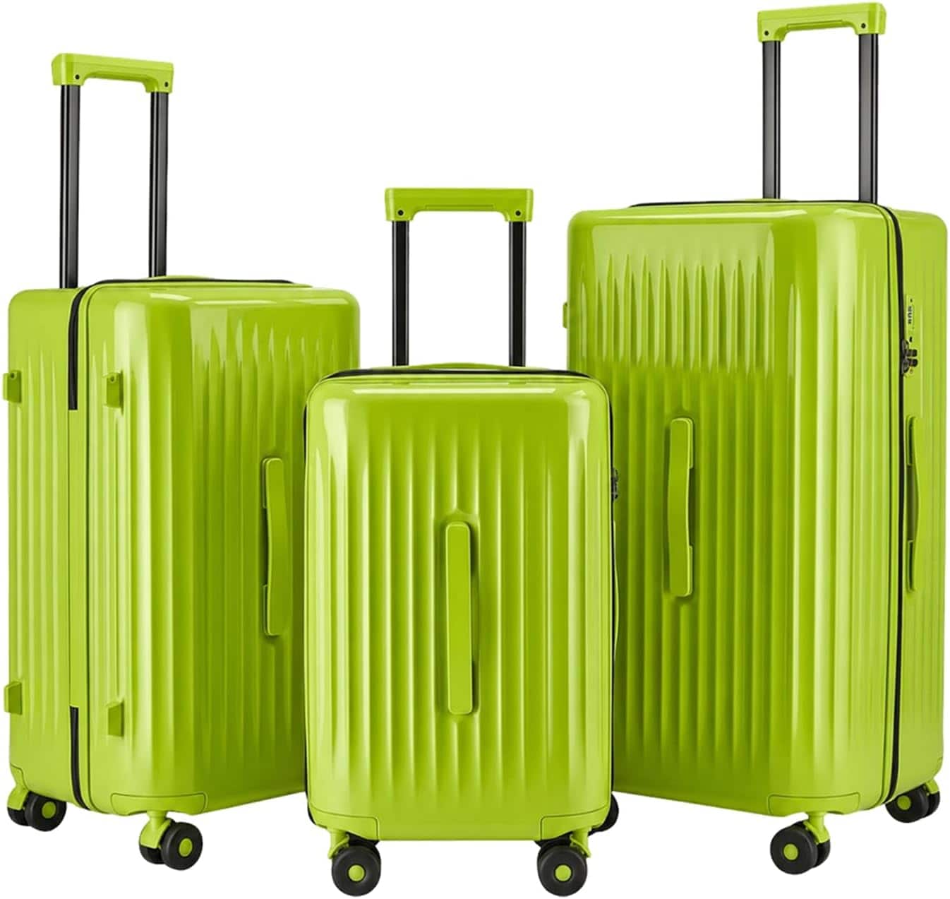 Quick Deer - 3 Piece Hardside Luggage Set with TSA Lock, PC Spinner Suitcase Set with 360° Wheels, Back to School & Travel Bags - Green
