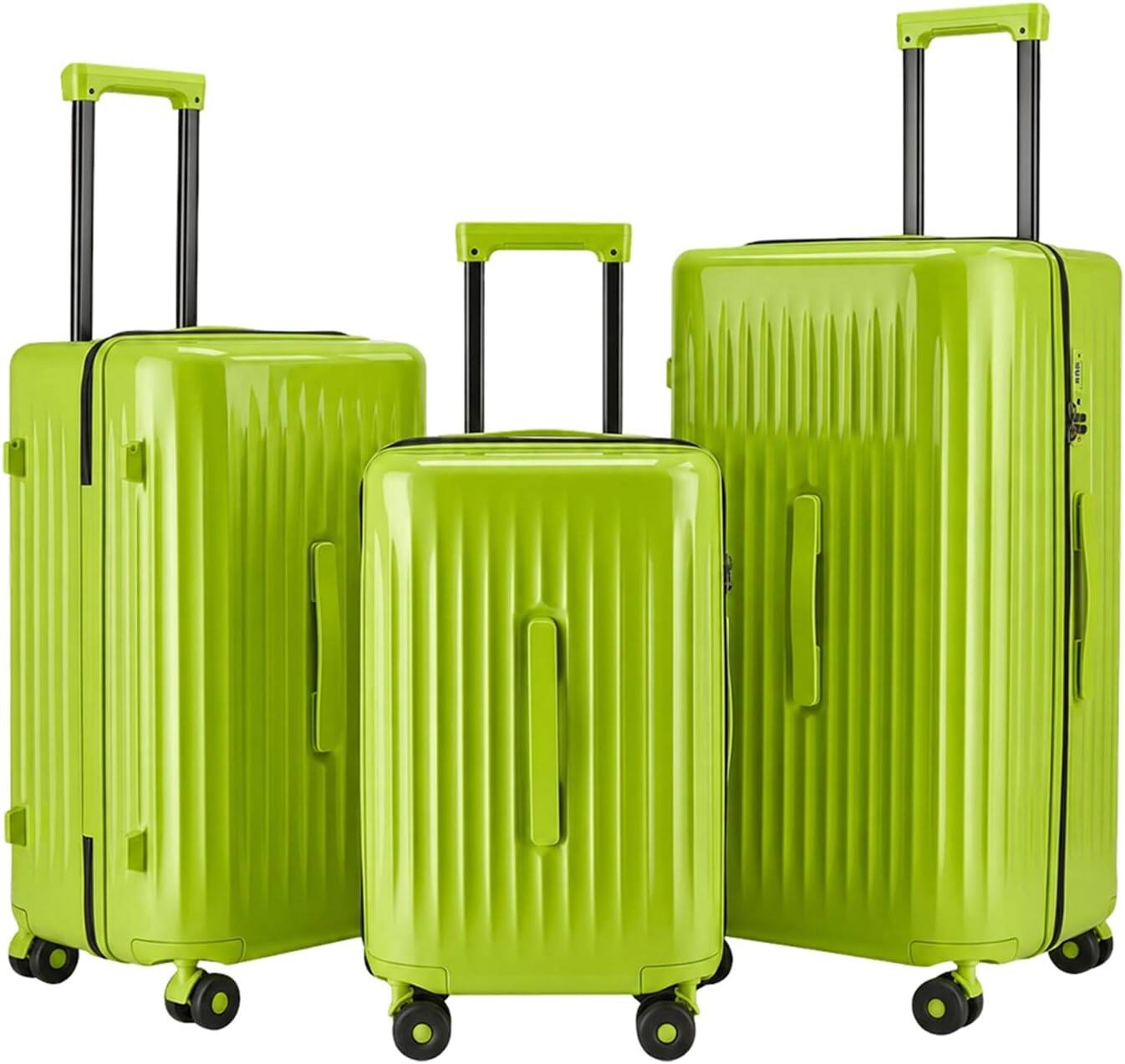 Front. Quick Deer - 3 Piece Hardside Luggage Set with TSA Lock, PC Spinner Suitcase Set with 360° Wheels, Back to School & Travel Bags - Green.