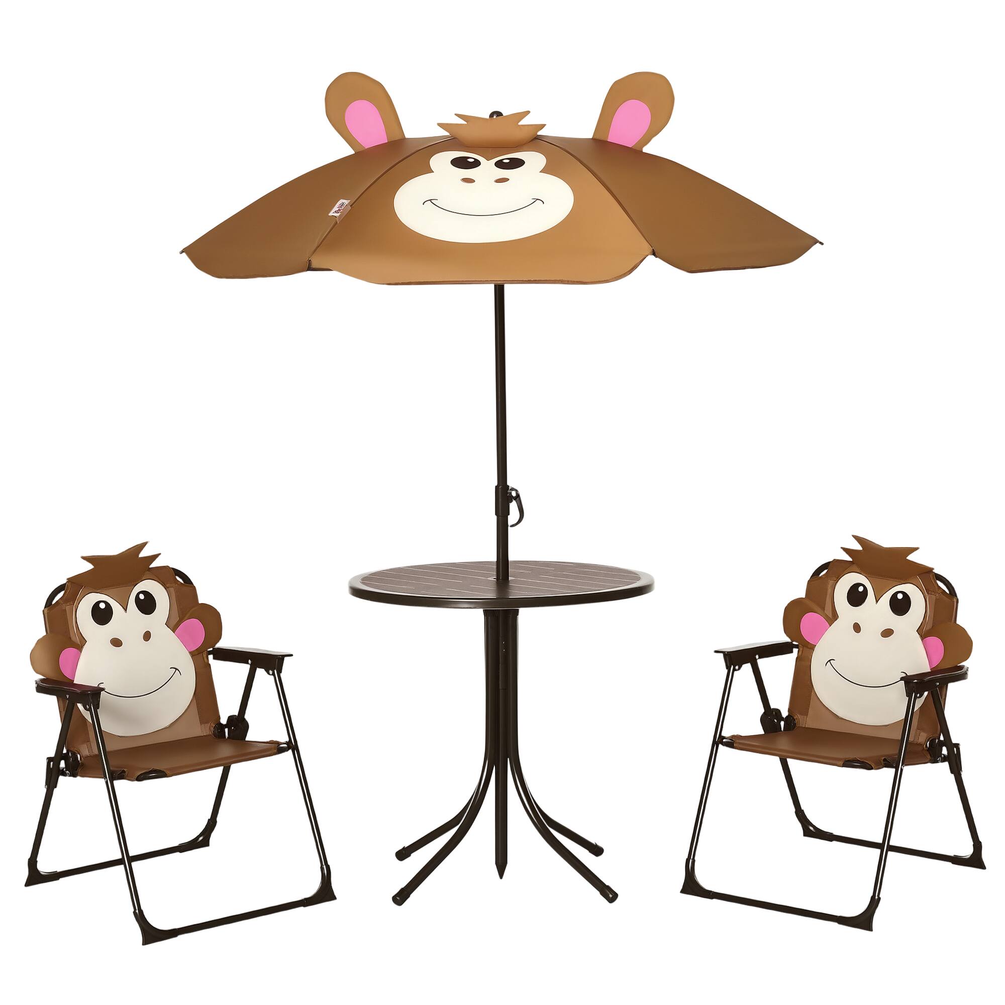 Front. Outsunny - Kids Table and Chair Set, Outdoor Folding Garden Furniture, Picnic Table for Patio Backyard, Adjustable Sun Umbrella - Brown.