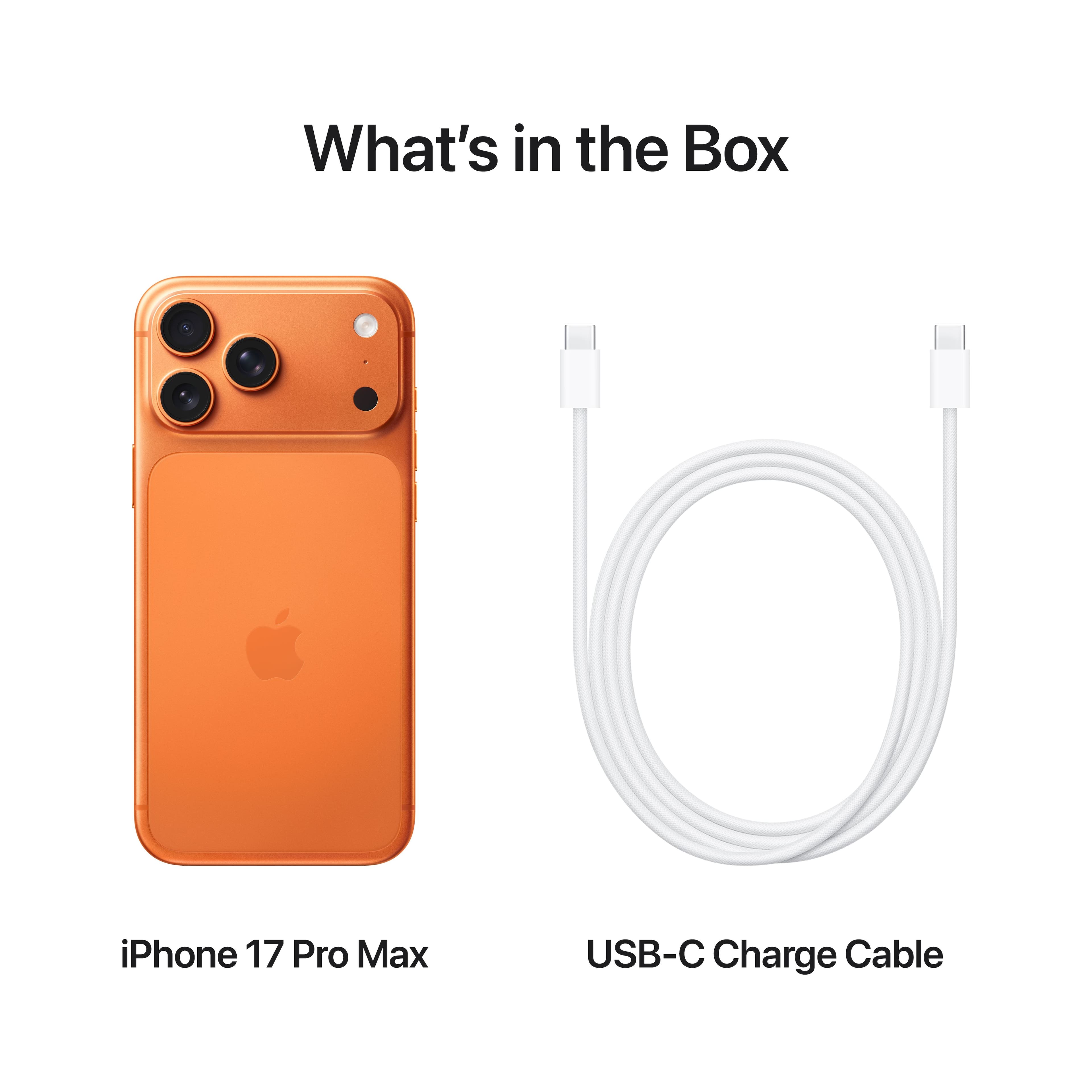 What's in the Box
iPhone 17 Pro Max
USB-C Charge Cable