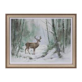 BreeBe - Framed Woodland Deer Print 16"L - White, Gray, Green