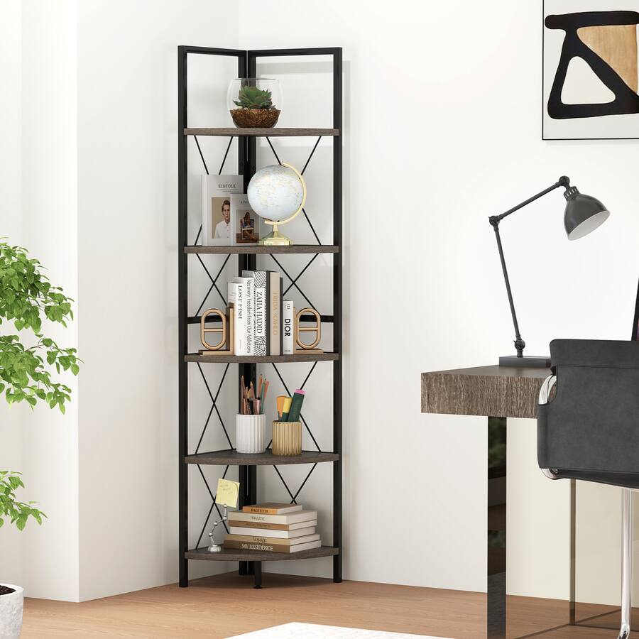 Gymax 2 PCS 5 tier Corner Display Rack Corner Ladder Bookshelf w ...