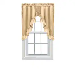Ellis Curtain - Ellis Stacey Solid Color Window 1.5" Rod Pocket High Quality Fabric Ruffled Swag 60"x38" - Almond