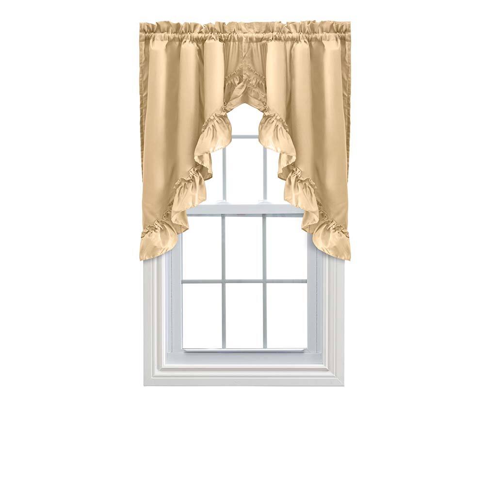 Front. Ellis Curtain - Ellis Stacey Solid Color Window 1.5" Rod Pocket High Quality Fabric Ruffled Swag 60"x38" Almond - Almond.