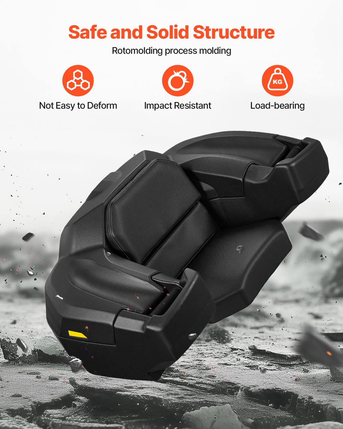 Safe and Solid Structure  
Rotomolding process molding  
- Not Easy to Deform  
- Impact Resistant  
- Load-bearing