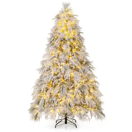 Front. Costway - 7 FT Pre-Lit Artificial Christmas Tree with 743 PVC & Pine Needles & PE Tips - Green/White.