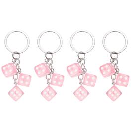 Unique Bargains - 4pcs Lucky Dice Keychain Charm, Resin 3D Cube Mini Dice Keyrings with 3 Pendants for Bag, Wallet, Purse, Car, Phone - Pink