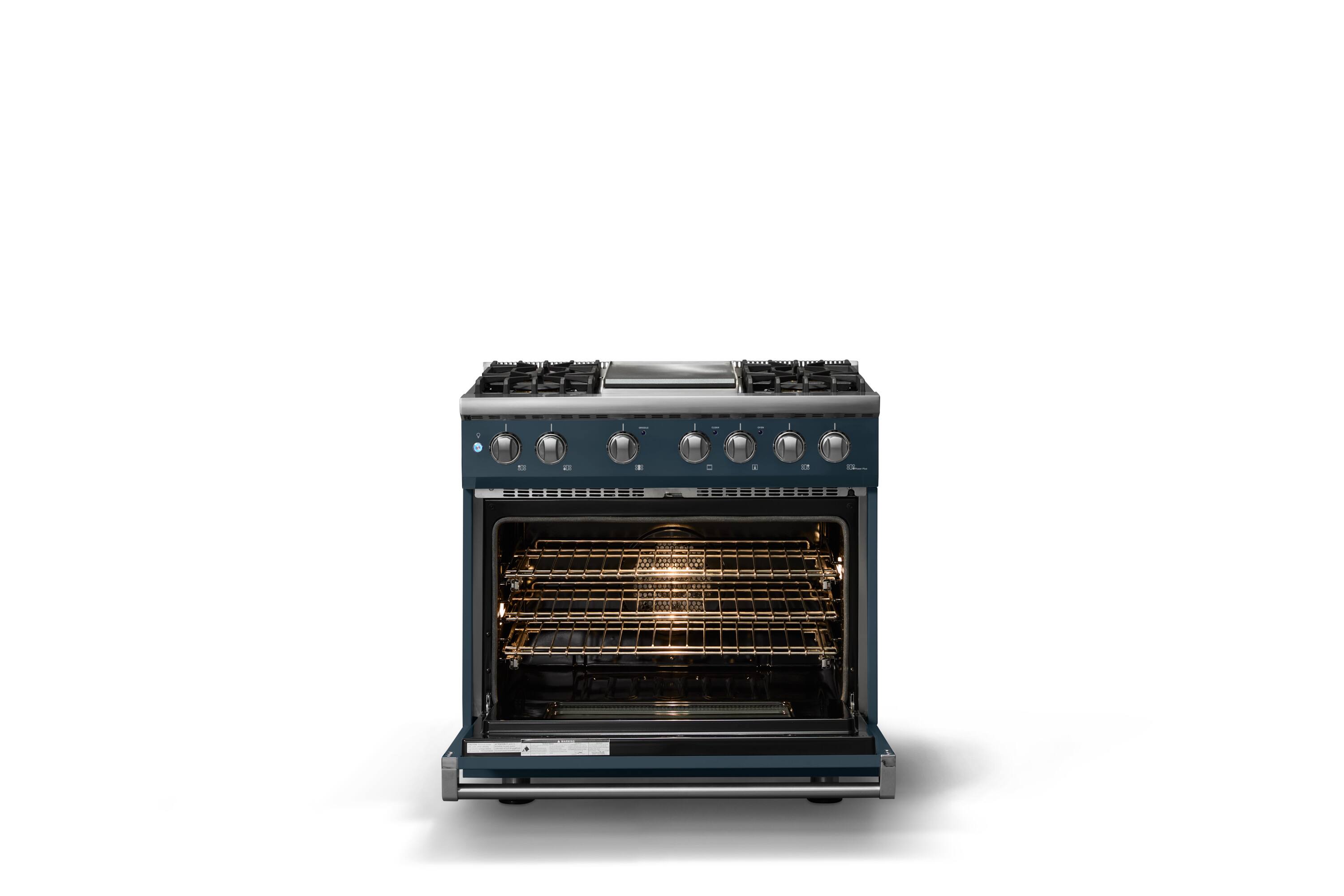 Alt View 2. Viking - 36"W. 4 Burner Pro 5 Series 5.6 Cu. Ft. Freestanding Sealed LP Dual Fuel Convection Range/Griddle - Squall - Squall.