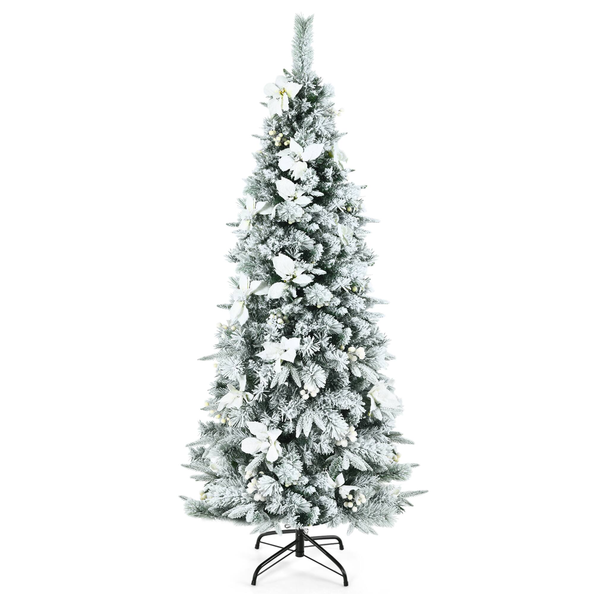 Alt View 9. Gymax - Gymax 6 FT Artificial Snow Flocked Pencil Christmas Tree w/ White Berries & Flowers - White.