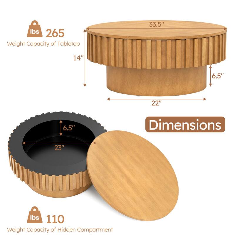- lbs 265 Weight Capacity of Tabletop
- 33.5"
- 14"
- 6.5"
- 22"
- 6.5"
- Dimensions
- 23"
- lbs 110 Weight Capacity of Hidden Compartment