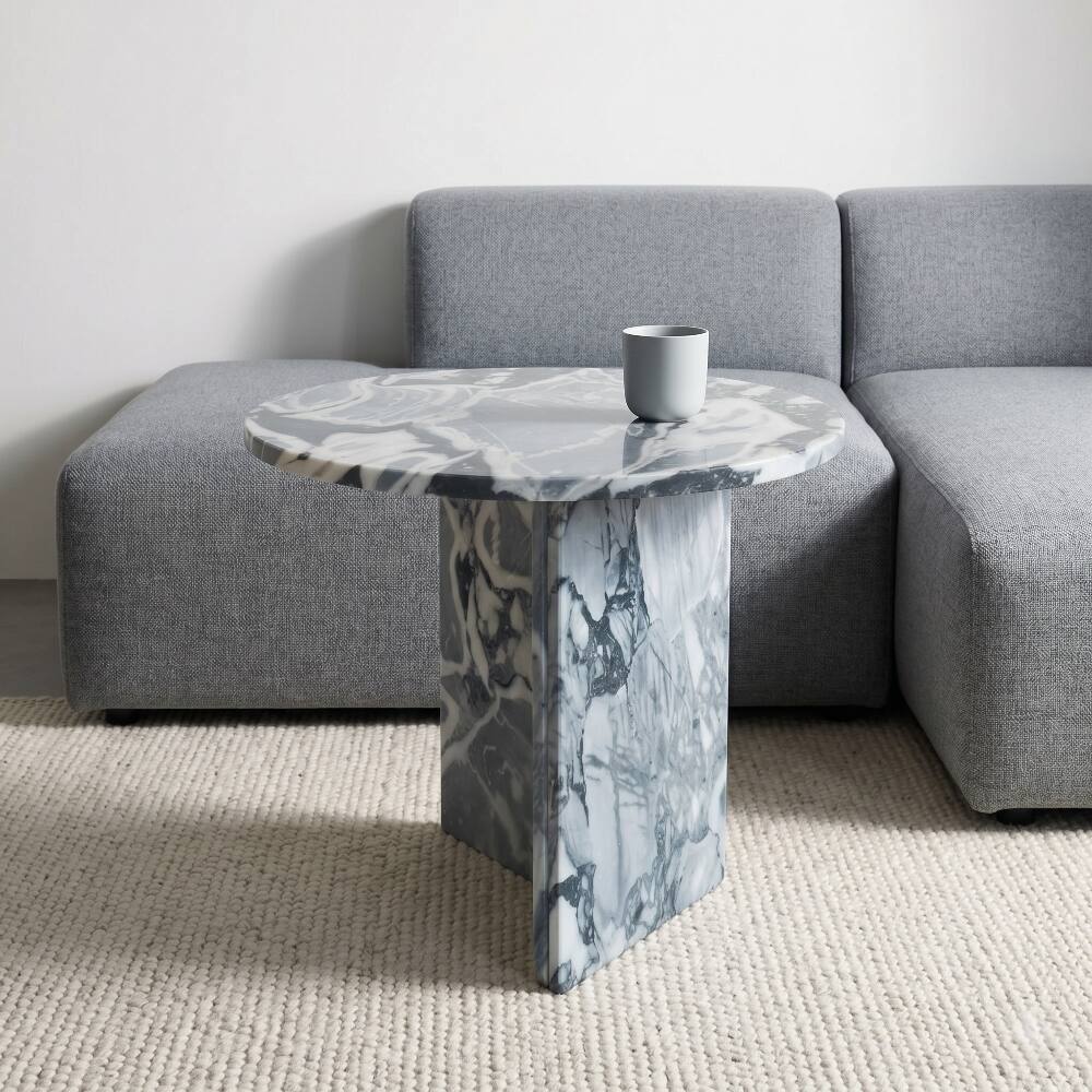 Alt View 9. Loheer - Loheer Gray Blue Natural Marble Side Table Round End Table Genuine Stone Polished Surface 17.7 Inch - Gray Blue.