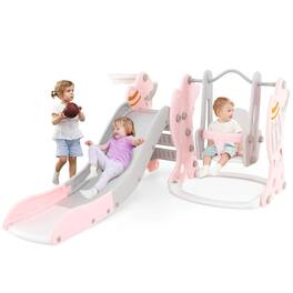 Costway - Toddler Slide and Swing Set 4-in-1 Indoor Playground with Extended Slide & Swing - Pink