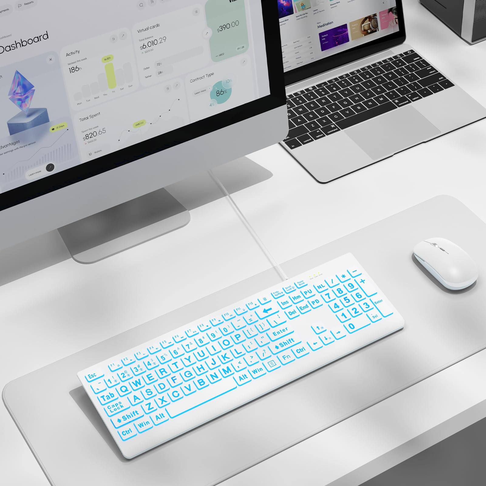 Sure, here is the corrected and grouped text from the image:

---

**Dashboard**

- **Activity**
  - 186

- **Total Spend**
  - $820.65

- **Virtual cards**
  - $6,010.29

- **Contract Type**
  - 86%

---

**Meditation**

---

**Keyboard Layout**

- Esc
- 1 2 3 4 5 6 7 8 9 0 -
- Tab Q W E R T Y U I O P
- Caps Lock A S D F G H J K L ;
- Shift Z X C V B N M , . /
- Fn Ctrl Win Alt
- Fn Alt Win Ctrl

---

**Numeric Keypad**

- 7 8 9 +
- 4 5 6 -
- 1 2 3 *
- 0 . Enter
- Shift
- Fn Ctrl Win Alt

---

**Mouse**

- (Image of a mouse)

---