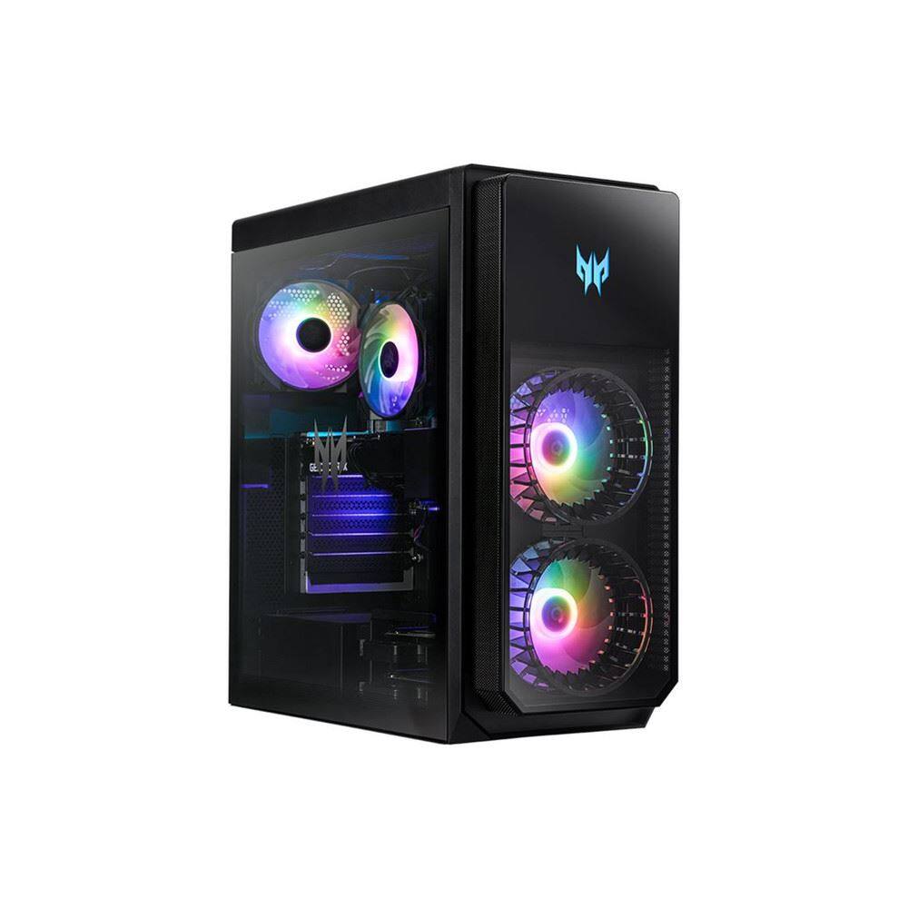 Left. Acer - Predator Orion PO5-640 Desktop 16GB RAM 1TB SSD + 2TB HDD Intel Core i7-12700 2.1GHz Windows 11 Pro - Black.