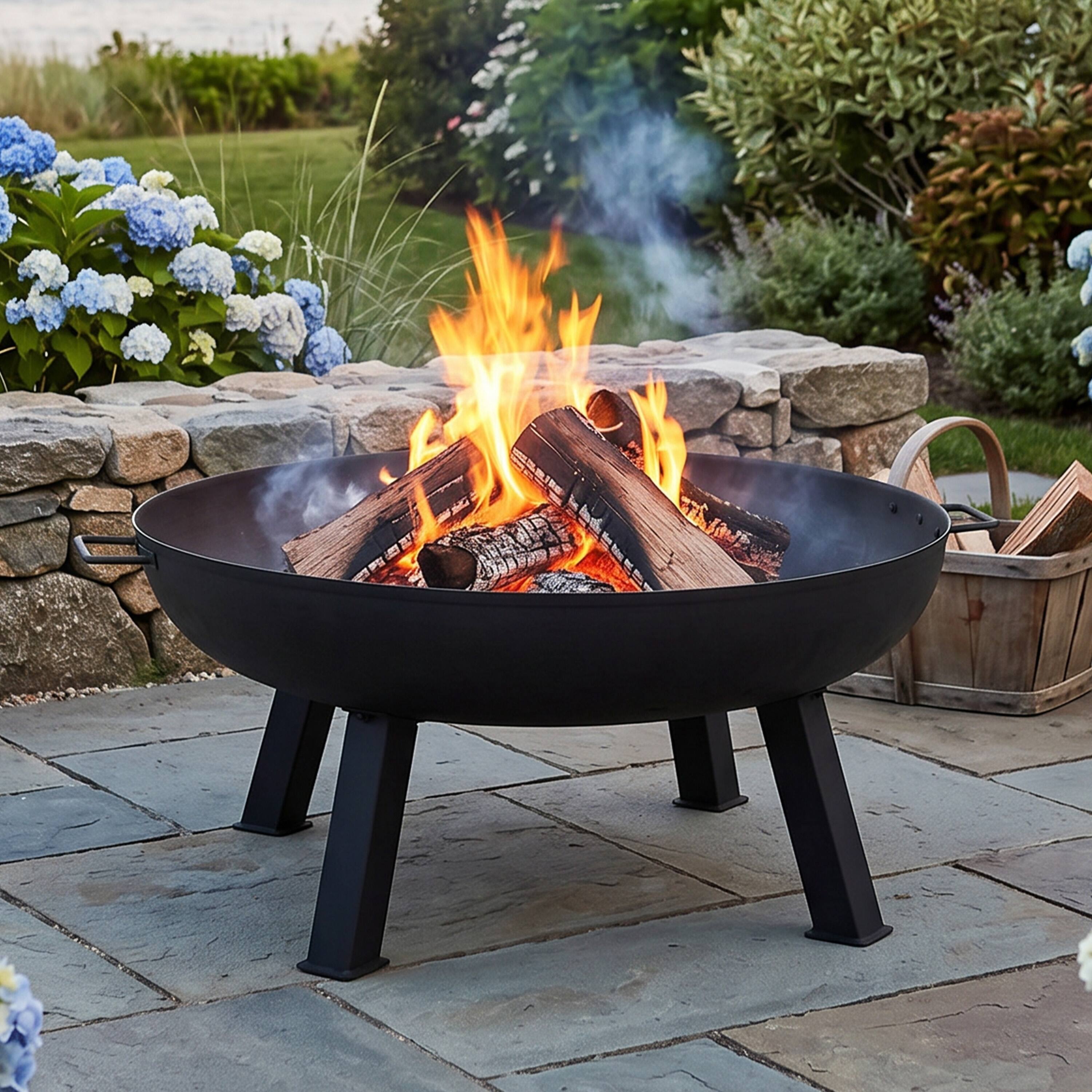 Alt View 10. Sunnydaze - 34 in Rustic Cast Iron Outdoor Raised Fire Pit Bowl - Black.