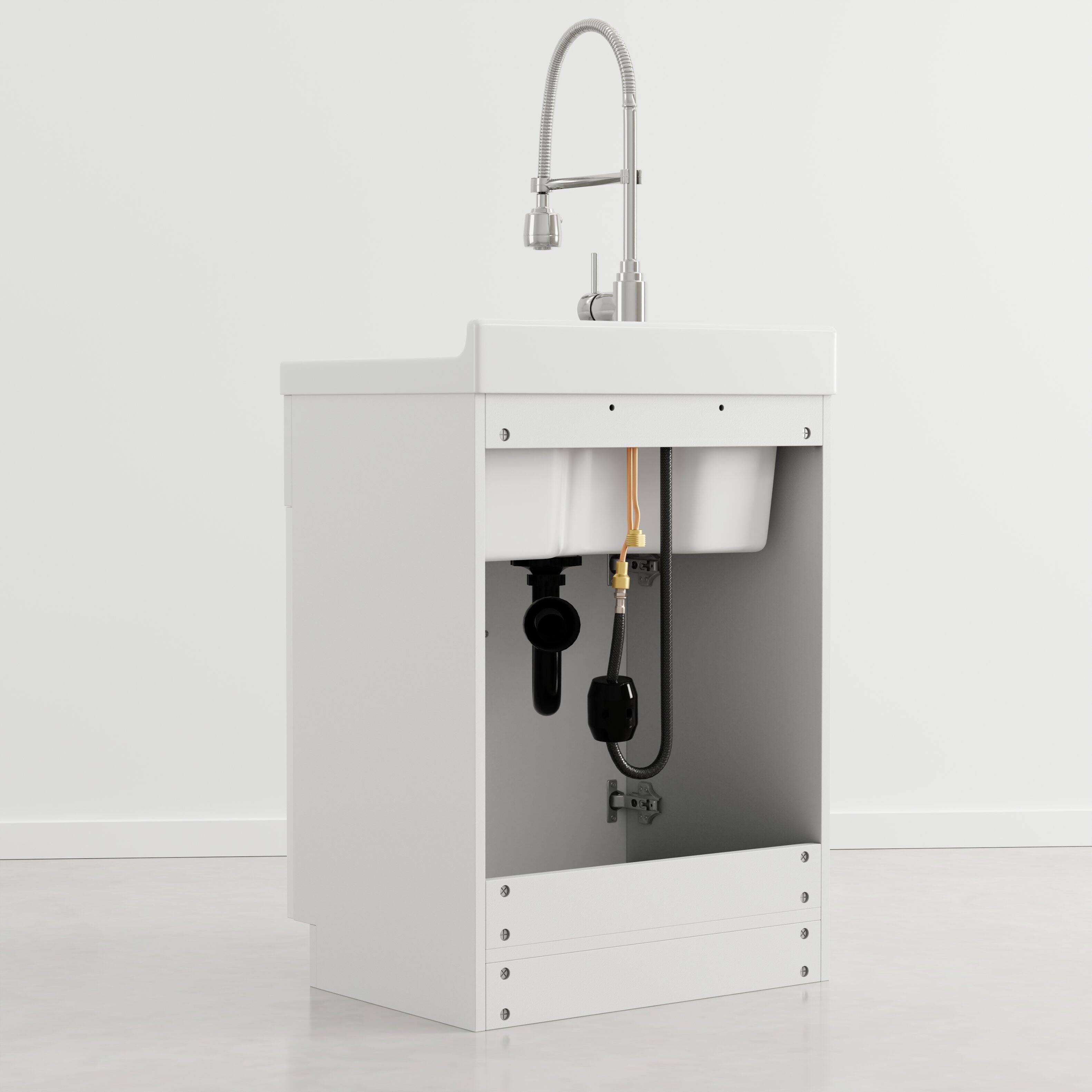 Alt View 1. Simpli Home - Hennessy 24 inch Wide Utility Sink and Laundry Cabinet, Glacier White - Glacier White.