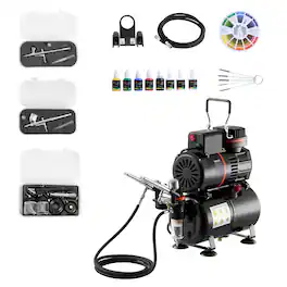 VEVOR - Airbrush Kit, 1/6 HP, Air Brush Kit with Air Compressor and Tank, 3 Dual-Action Professional Airbrushes with 3 Tips,Hose - Black